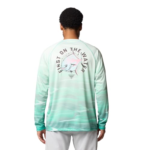 Columbia Men's Super Terminal Tackle PFG Fade Long Sleeve - color: Glaze Green/Obsidian Fotw Permit, size: X-Small