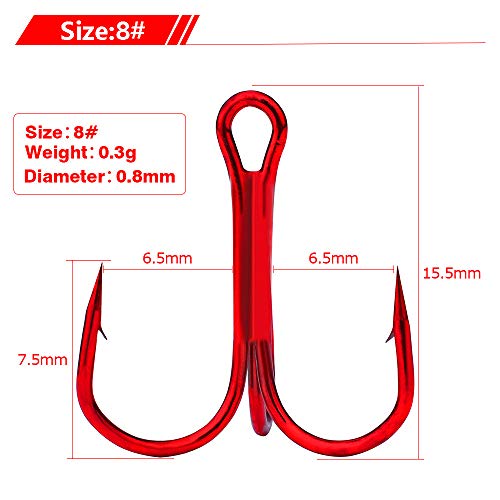 Dyxssm 100pcs/lot Treble Hooks Triple Fishing Hooks for Freshwater and Saltwater - color: Red, size: 10# 100pcs