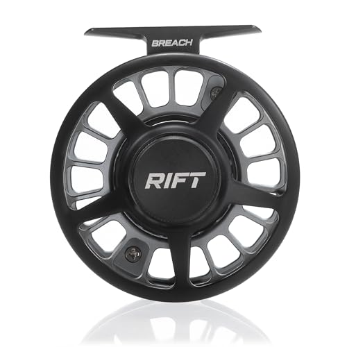 RIFT Breach v2 Fly Fishing Reel, High Capacity Spool, Carbon Disc Drag, Full CNC-Machined Anodized Aluminum Fly Reel, 5/6 Weight, Black, Grey - color: v2 Black/Grey - Without Line