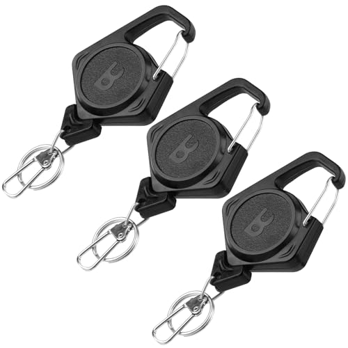 Booms Fishing Zinger Retractor 3pack: Fly Fishing Retractor with 27.5" Retractable Lanyard - 4oz Retractable Keychain for Key Nippers Scissors Forceps, Fly Fishing Accessories, XW80 - color: Black