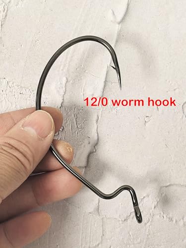 5 pcs/Pack Offset Worm Fishing Hooks Large Fishing Hook 4X Strong High Carbon Steel Worm Soft Bait Jig Size 5/0 6/0 7/0 8/0 10/0 12/0 - size: 6/0-5pcs