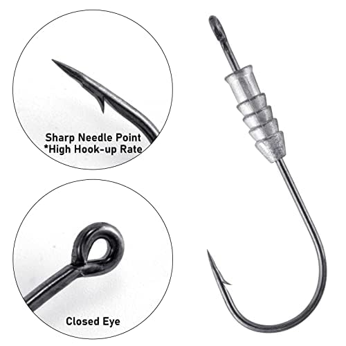Dr.Fish 20 Pack Weighted Swimbait Hooks, Weighted Fishing Worm Hooks Straight Shank Round Bend Bass Fishing Jig Hook - size: #3/0-1/12oz