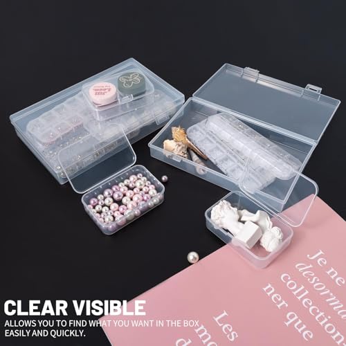 LJY 20 Pieces Mixed Sizes Rectangular Empty Mini Clear Plastic Organizer Storage Box Containers with Hinged Lids for Small Items and Other Craft Projects Plastic Containers with Lids Quart Containers - color: Transparent, size: Mixed Sizes