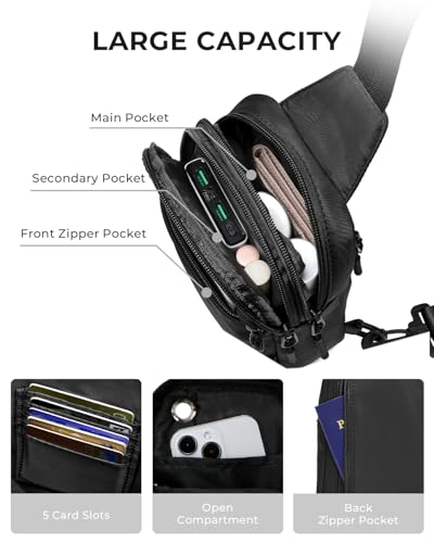 CHOLISS Small Sling Bag for Women and Men, Crossbody Bags Trendy Fanny Packs Chest Bag with Extended Strap - color: D01 Black - Upgrade