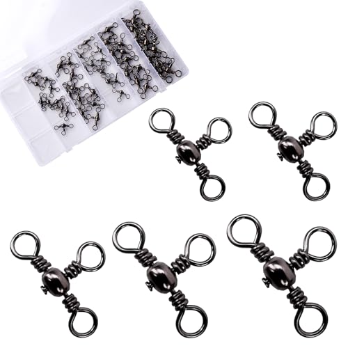 50pcs 3 Ways Ball Bearing Swivels FS/ZH-04 | Fishing Terminal Tackle Kit, Barrel Swivels Fishing Tackle Kit,for Crankbaits Sinker Weights, Connectors Saltwater - color: Black, size: 4#+5#+2#+1/0#+3/0#