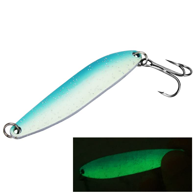 5pcs Luminous Fishing Spoons Metal Lures Hard Baits, Spinnerbaits Fish Fishing Lure Jig Glow for Salmon Bass Trout