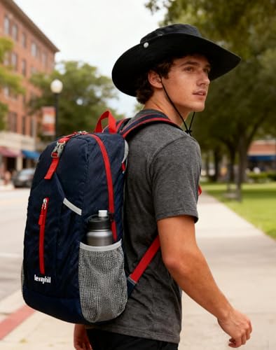 levayhill 25L Foldable Hiking Backpack,Small Packable Daypack,Dark Blue | Lightweight Collapsible Bag,Water Repellent Travel Basic-Daypack,Men Women Camping Cycling Rucksack Outdoor Back Pack - color: Dark Blue