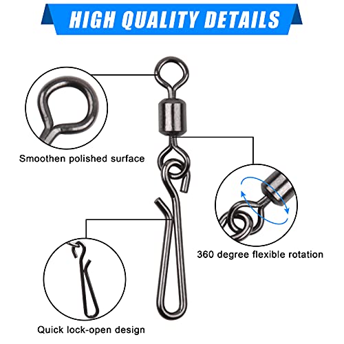 Fishing Swivels Snaps Rolling Barrel Swivels with Fast Clips Fishing Snaps High Strength Speed Clips Connector Freshwater Saltwater Snaps Swivels Fishing Tackle - style: 4#-50pcs