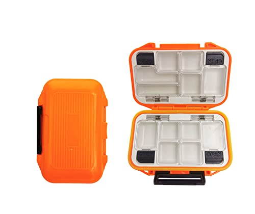 2x Small Hard Fishing Tackle Box Portable Case Hooks Lure Baits Storage Box Containers For Storing Swivels Jigs Hooks Sinker,12 Compartments (Orange (Waterproof)) - color: Orange (Waterproof)