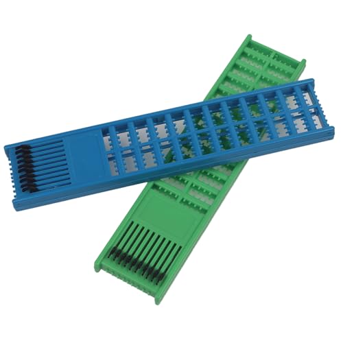 Fishing Snelled Hook Holder, 2-Pack Double-Sided Lead Tray with Spring Clips, 6x27cm Blue and Green Plastic Organizer for Fishing Rigs, Hooks, Lures and Jigs