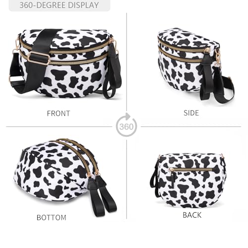 Pure Colour Crossbody Bum Bags for Women Spacious Checkered Cross body Bag Nylon Trendy Fanny Pack for Travel - color: Cow Pattern