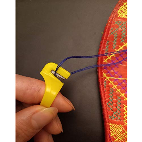 15 Pieces Finger Knife Ring Plastic Quilting Thread Cutter Thimble Sewing Accessories Handcraft DIY Tool with Blade for Cutting Yarn, Fishing Line, Weaving, Mixed Color