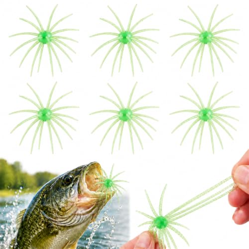6Pcs Sea Urchin Bait, Realistic Fuzzy Dice Fishing Lure for Bass & Perch, Floating TPR Swimbait with Reflective Stars, 6 Colors Artificial Worm Bait for Saltwater & Freshwater - color: D, size: 4.33"