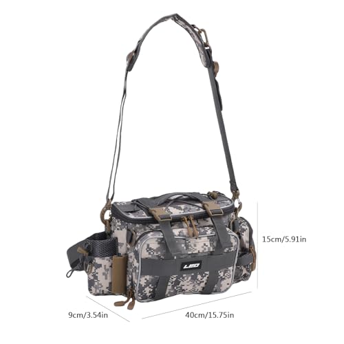 Fishing Tackle Bag with 2 Storage Boxes - watertight Shoulder Bag with Adjustable Straps, 23-Tray Organizer for Lures, Hooks & Fishing Gear Accessories (Camo) - color: Camo