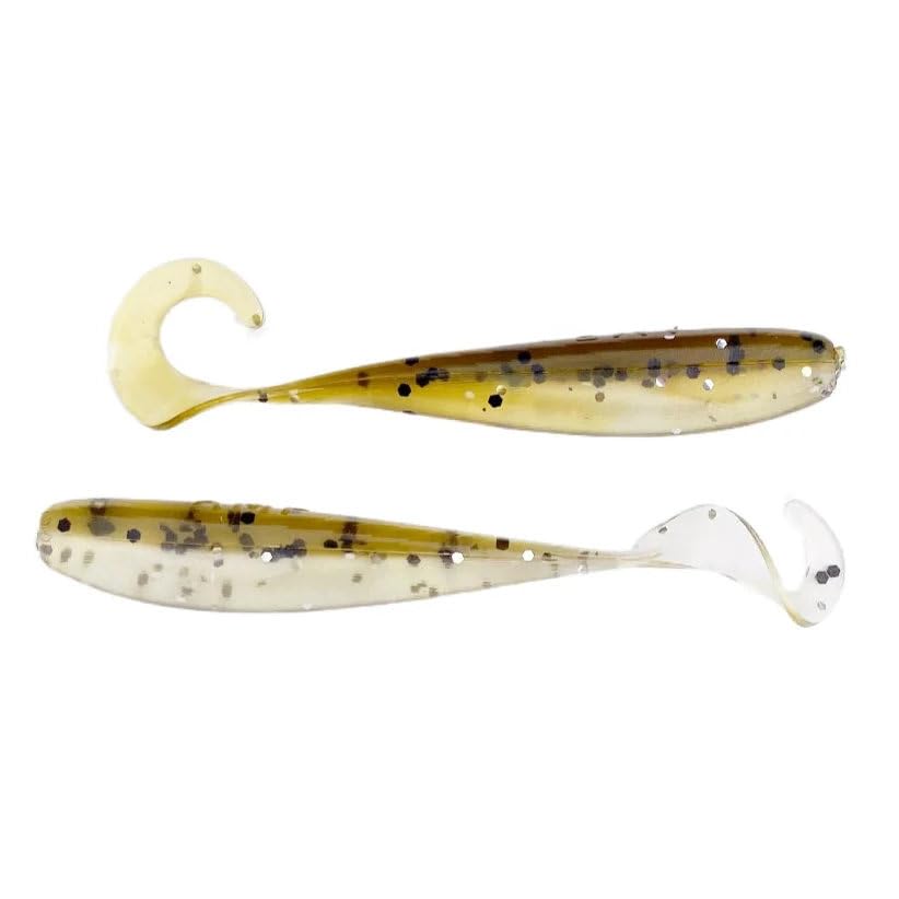 A.M. Fishing Curly Tail Jerkshad 4 Inch Soft Baits Garlic Infused,– 8 Pack – Saltwater & Freshwater Fishing Lures for Bass, Redfish, Snook, and Trout - color: Baby Trout