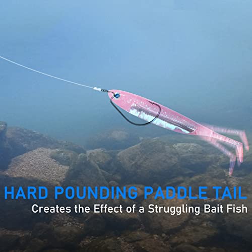 Dr.Fish Paddle Tail Swimbaits, Soft Fishing Lures for Bass Fishing 2.75-4.75 Inches, Freshwater & Saltwater Soft Plastic Baits Swim Shad Bait Minnow Lures Drop Shot - color: Pink, size: 4.75"-5 Pack