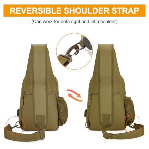 HUNTVP Tactical Sling Bag Crossbody Bag for Men Women EDC Shoulder Bags Molle Sling Backpack Chest Pack for Hiking Hunting Travelling Camping (Type3-Brown) - color: Type3-brown