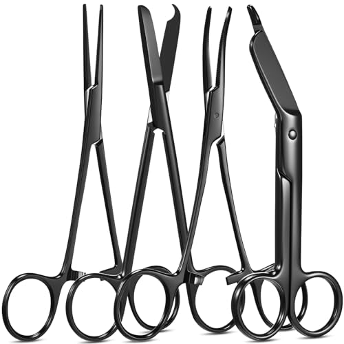 BBTO Hemostat Curved and Straight Hemostat Forceps Piercing Pliers Forceps, Stainless Steel Straight and Curved Pliers, Fishing Tweezer(Black,4 Pcs) - color: Black
