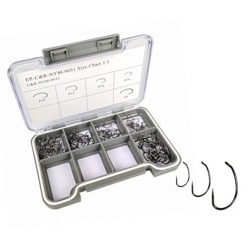 EUPHENG Barbless Fly Fishing Hooks Dry Nymph Wet Shrimp Jig Hooks for Fly Tying Assorted with Waterproof Hook Box - style: 9251-shrimp & Pupa Fly Hooks Qty 200