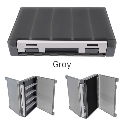 Double Sided Fishing Lure Box Organizer, Fishing Tackle Box Storage Hard Plastic Container Case for Lure Bait Hooks Beads Jewelry Earring - color: Gray