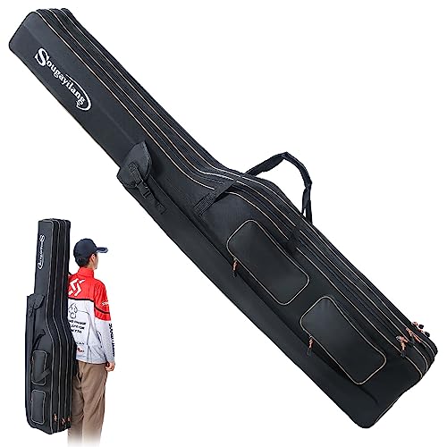 Sougayilang Fishing Rod Case Organizer Pole Storage Bag Fishing Rod and Reel Carrier Organizer for Travel - color: Black-Length: 165cm/65in