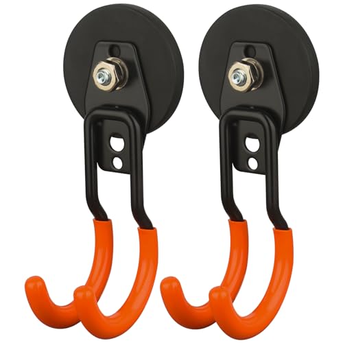 MUTUACTOR Updated Strong Magnet Hooks,20lbs Anti-Scratch Heavy Duty Magnetic Garage Hooks,2PCS Double Storage J-Hooks with Magnetic for Organizing Garden Hose Electric Cables Shovels - style: Updated 2.6in Magnet J Red Hooks 2PCS
