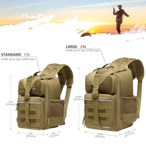 BASSDASH Convertible Fishing Backpack Sling Bag with Rod Holder, Adjustable Tactical Water-Resistant Tackle Storage Pack FP07 - color: Brown Khaki, size: Standard
