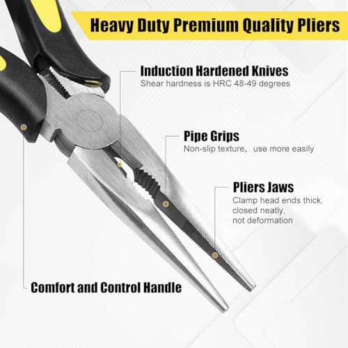 Long Needle Nose Pliers-6’’Soft Grip with Wire Cutter for Home,2pcs | Strong Cutting Force,Paper Clamp Precision, High Carbon Steel,Long Nose Cutting Pliers for Home, Fishing, Jewelry, Crafts - style: Two-6in