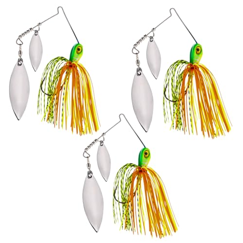 Reaction Tackle Spinner Bait, Compact Profile Fishing Lure with Flash and Vibration for Bass, Trout, Pike, Salmon and Walleye (3-Pack) - color: Hot Tiger, size: 3/8 Oz
