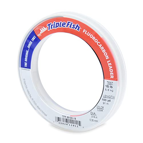 Triple Fish 100% Fluorocarbon Fishing Leader - Clear Invisible Strong and Heavy Duty Highly Abrasion Resistant, Fast Sinking Freshwater & Saltwater - style: 15 Lb, 100 Yd Bracelet