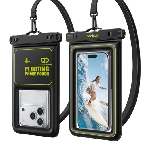 Lamicall IP68 Floating Waterproof Phone Pouch - [2 Pack] Water Proof Phone Case with Lanyard for iPhone 17 16 15 14 13 Pro Max, Galaxy S26 S25 S24 Ultra, Beach Cruise Gifts for Fathers Day, 4-8.5" - color: Green Accent