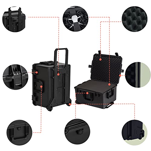 MEIJIA Premium Waterproof Rolling Hard Camera Case,Hard Protective Case with customizable fit foam and wheels,Full Protection with Light&Convenient Design,Elegant Black (24.6"X19.7"X14.4") - size: 24.6"X19.7"X14.4"