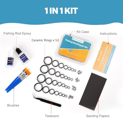 Fishing Rod Repair Kit,Fishing Pole Eyelet Ceramic Insert Eyes Repair with 52 Guide Rings and Supplies - color: 1 IN 1