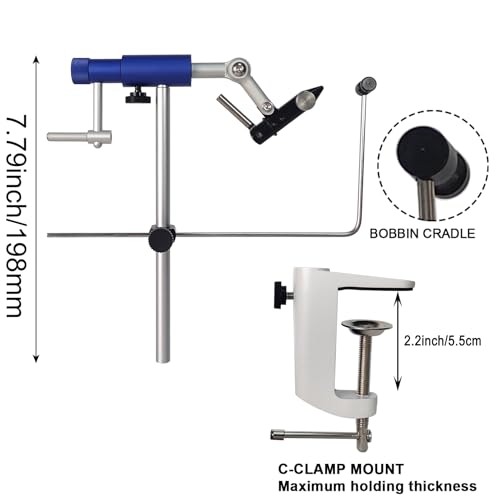 Aventik TrueGrip Fly Tying Vise with 360° Rotary Function – Smooth Ball Bearing System, Adjustable Tension, Durable Hook Jaws (Fits 26 to 4/0) - color: Blue, size: Vise with Clamp