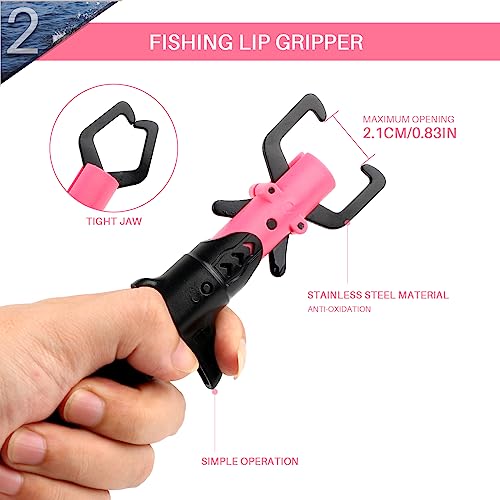 mouhike Fishing Pliers Fish Lip Gripper Fishing Tool Kit Muti-Function Saltwater Fishing Line Cutter Hook Remover with Sheath Lanyard, Fly Ice Fishing Gear Fishing Gifts for Men Women - color: Pink & Black
