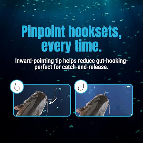Reaction Tackle Heavy Wire Catfish Hooks - High Carbon Steel for Channel, Blue and Flathead Catfish - Sharp Offset Point, Freshwater and Saltwater Fishing (25-Pack) - size: #8/0