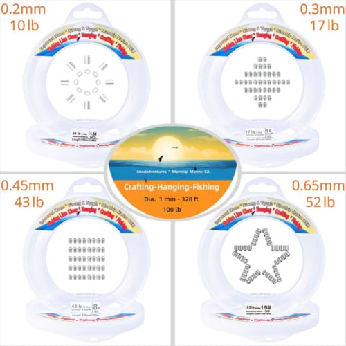 Aboda Clear Fishing Line 0.2-1 mm, Strong Invisible Nylon Fishing Wire 8-100 lb Test Includes Crimp Sleeves, Clear String for Hanging Decorations Balloons Garlands Beading Crafts & Jewelry - size: 0.45mm, 656ft, 43lb