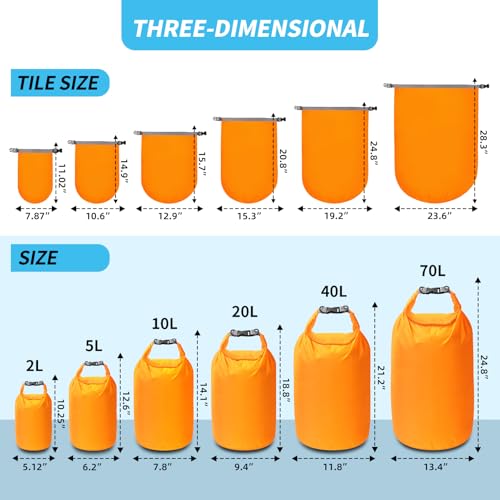 Dry Bag Set, Waterproof Small Lightweight Dry Bags for Paddle Board Kayaking, Fishing, Camping(Orange, 2L+5L+10L) - color: Orange, size: 2+5+10L