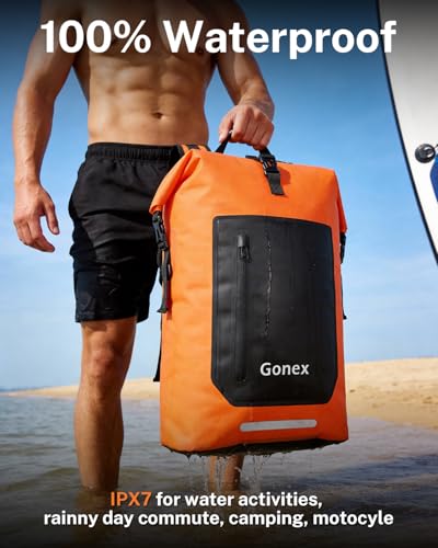 Gonex Waterproof Ultralight TPU Backpack 35L Roll Top Dry Bag, Kayaking | Back Padding, Camping, Fishing, Travel, Adjustable Straps, External & Internal Storage Pockets, Orange - color: Orange, size: 35L