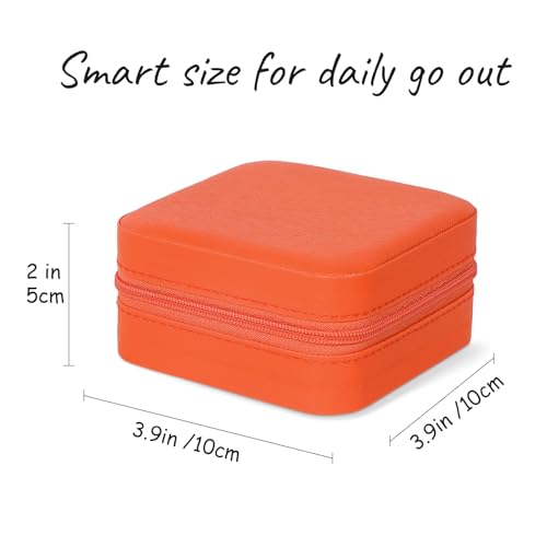 MFXIP Travel Jewelry Case Small Jewelry Box Jewelry Organizer Storage Case Portable PU Leather Mini Jewelry Travel Case for Girls Womens Earring, Necklace, Rings,Bracelets - color: Hermes Orange