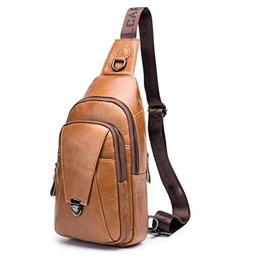 Hebetag Leather Sling Bag Crossbody Backpack for Men Women Outdoor Travel Work Shoulder Chest Pouch Camping Casual Daypack Brown 18cm(W) x8cm(D) x30cm(H)(7.08"x3.14"x11.81") approx; - color: #08brown