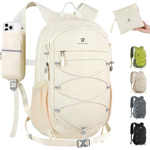 BECOJADDE Hiking Backpack 20L Small Backpack Packable Day pack Water Resistant Lightweight Travel Backpack for Women Men with Shoulder Strap Pockets for Hiking Camping Outdoor, Beige - color: Beige, size: 20L
