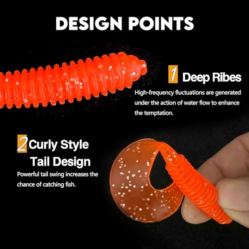 Eupheng Twist Tail Swimbait Fishing Lure, 2.3in/2.7in/4in/5.5in 100PCS Grub Saltwater Fishing Soft Bait Trailer for Bass Crappie Fishing - size: 4in(10cm)-10PCS-Orange