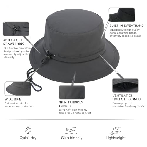 FEINION Men Women Breathable Sun Cap Portable Outdoor Bucket Hat - color: Dark Grey