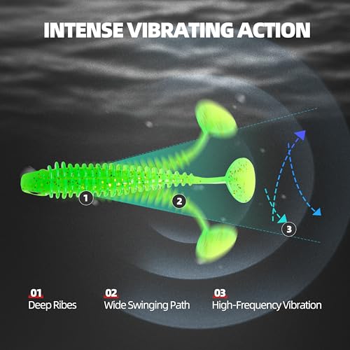 30pcs Soft Plastic Swimbaits with Paddle Tail, T-Tail Fishing Lures for Vertical Jigging and Casting, Freshwater Swimbaits for Bass, Trout, Walleye & Crappie - color: Dual Ribbed, 2.5''