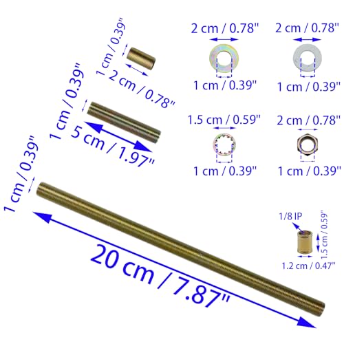 12 PCS Lamp Pipe Lamp Rod Repair Hardware Parts 1/8 IP Threaded Lamp Pipe Coupling Fully Threaded Connecting Pipe with Locking Nut for Lamp Assemlby or Repair - color: Gold, size: SET-2
