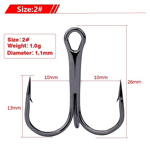 Dyxssm 100pcs/lot Treble Hooks Triple Fishing Hooks for Freshwater and Saltwater - color: Black, size: 2# 100pcs