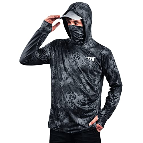 KastKing Men's Hoodie Shirt UPF 50 Long Sleeve Fishing Shirt UV Protection Shirt - color: M:blackout With Neck Gaiter, size: 3X-Large