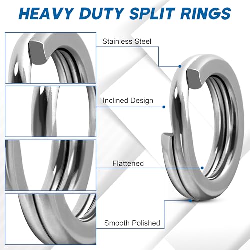 SILANON Fishing Split Rings Stainless Steel Lure Rings Flattened Hyber Wire Split Rings for Fishing Lures Solid Snap Rings Saltwater Terminal Tackle Connector 22-145LB 100pcs - size: 8mm-100pcs