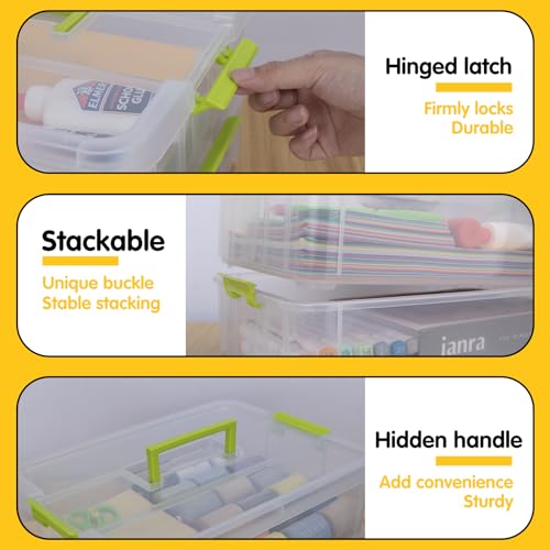 TERGOO 2 Layer Plastic Storage Containers with Lids, Multipurpose Clear Stack & Carry Box, Portable Craft Organizers and Storage Bin for Organizing Art & Craft, Sewing, Makeup, Nail Supplies (Green) - color: Green
